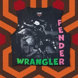 RARE Vintage Wrangler x FENDER Collab Western Graphic Crop Top